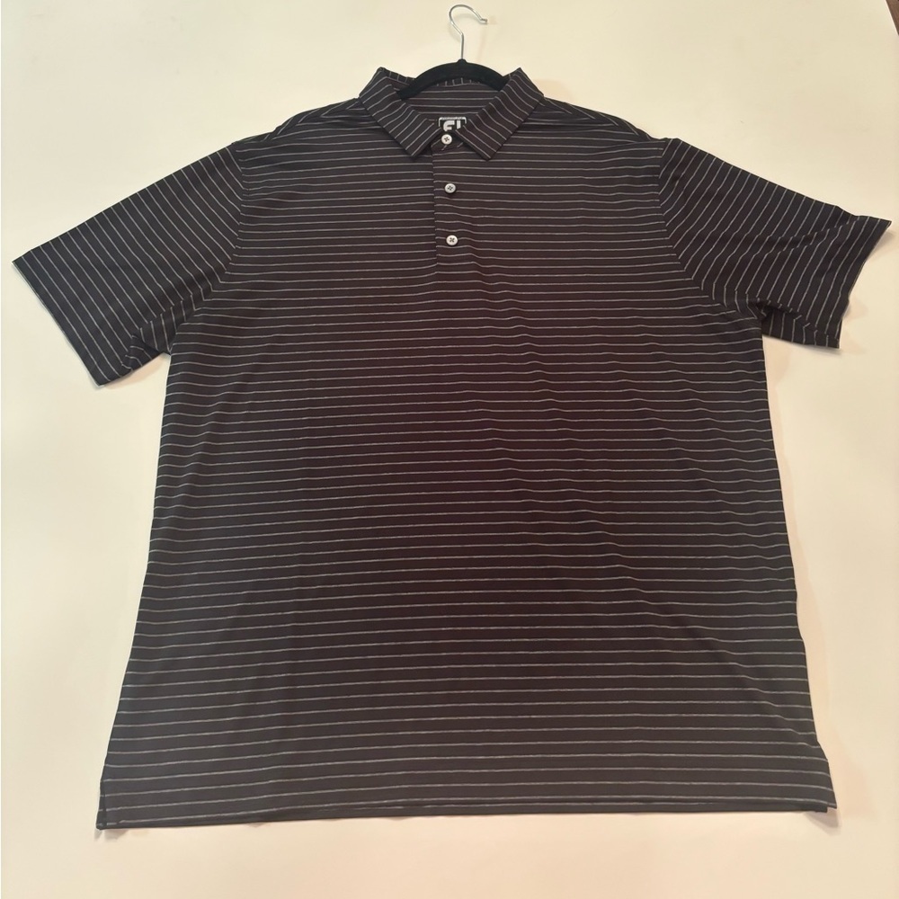 FootJoy Striped Golf Polo Shirt Men’s XL Athletic Fit Black Gray Performance